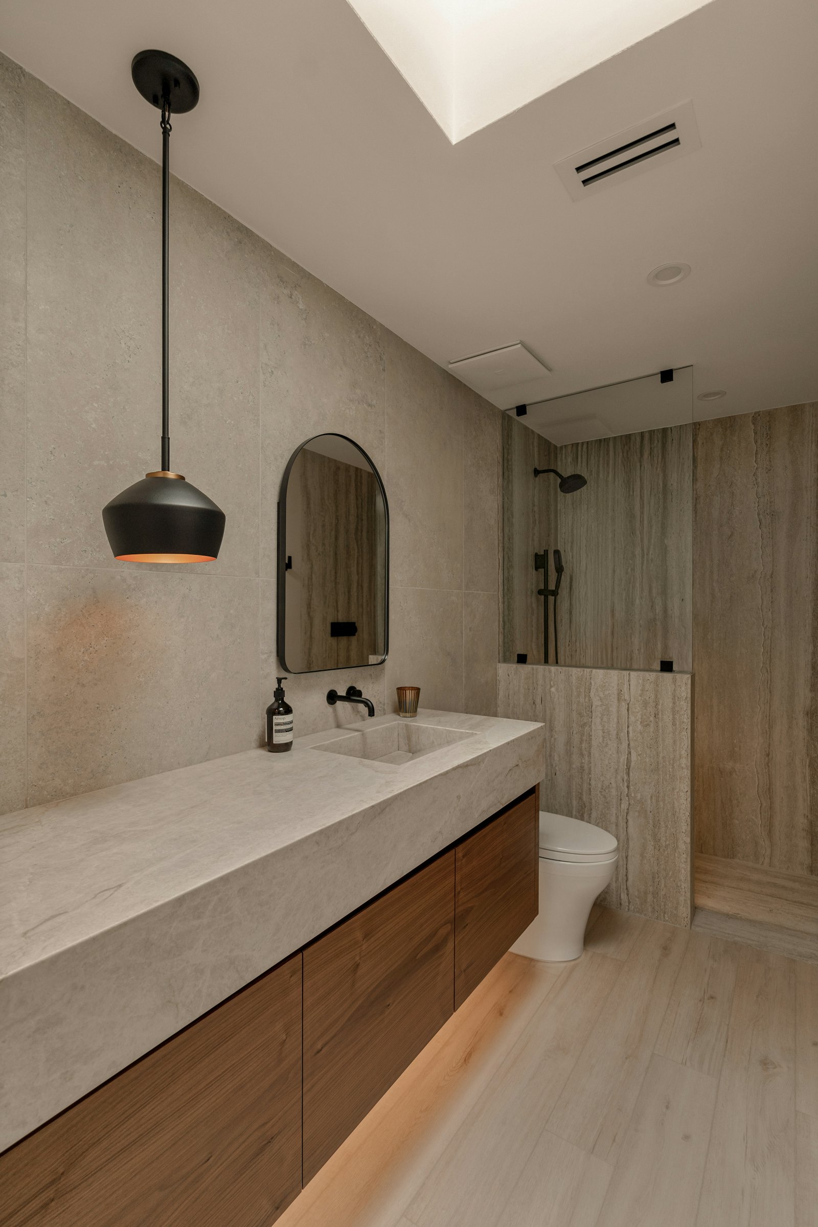 Floating vanity, stone top